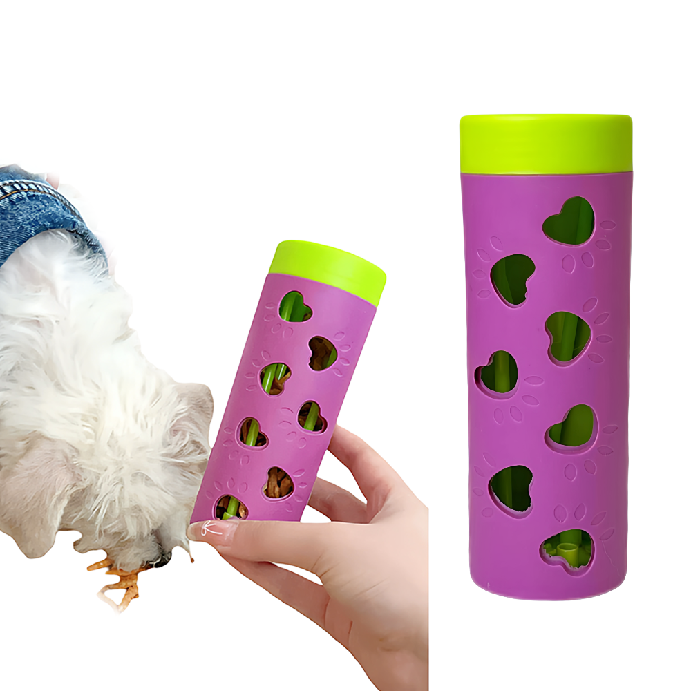 New Dog Slow Feeder Toy with Treat Dispenser, Durable Rolling Licking Chew Toy for Boredom Relief, 1PC