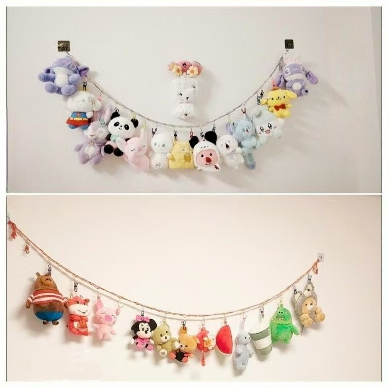 Handmade Cotton Rope Storage Hanging Decor for Pet Birthday Party Animal Doll Plush Toy Display Wall Photo Backdrop
